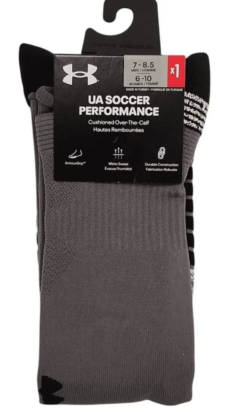 Under Armour Soccer Performance Over The Calf Socks, Graphite, M 7-8.5, NWT
